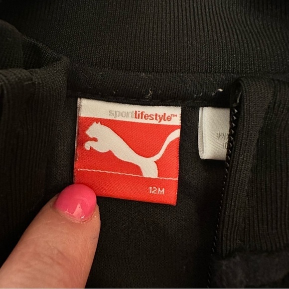 12 Month Puma Black Velour Jacket Pink Stripes - Picture 3 of 3